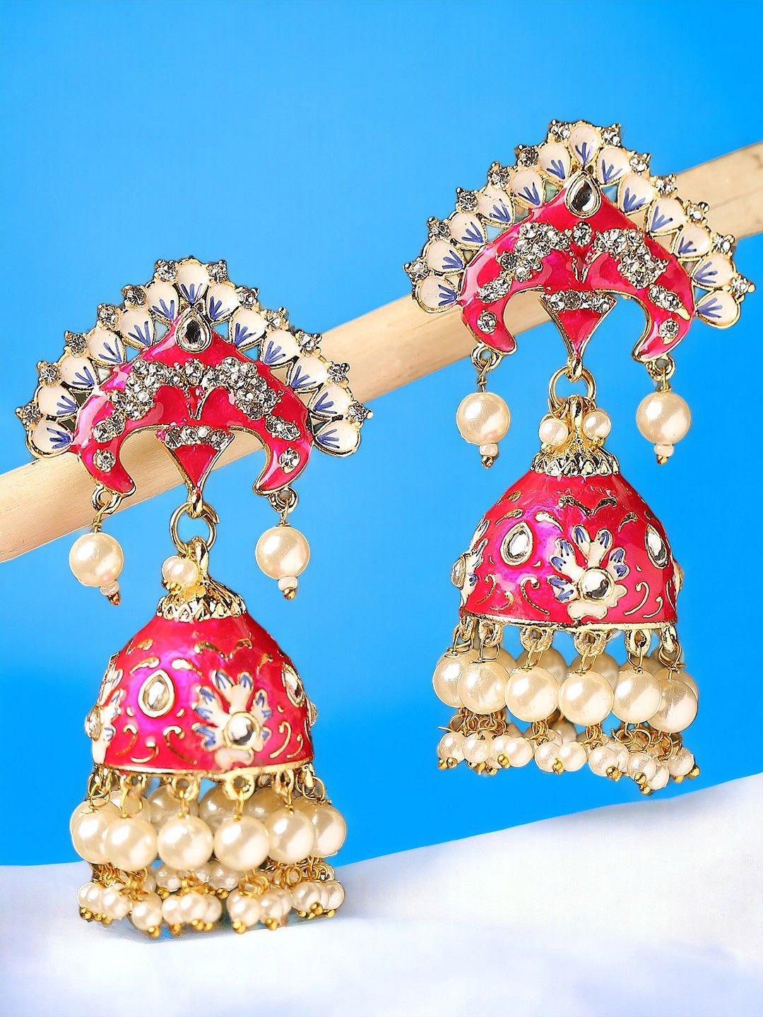 

Anouk Women Dome Shaped Jhumkas Earrings, Pink