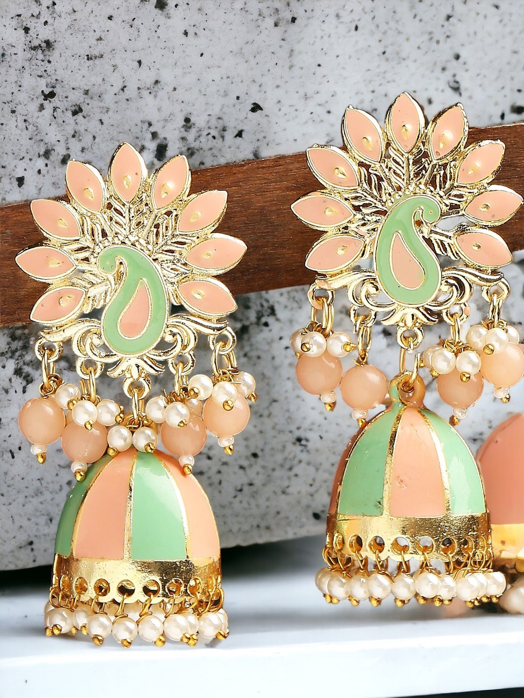 

Anouk Women Floral Jhumkas Earrings, Peach