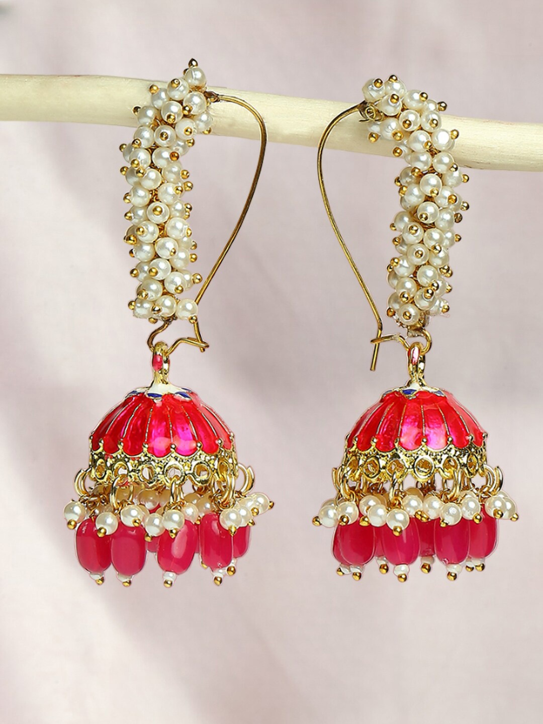 

Anouk Gold-Toned Beads Beaded Dome Shaped Meenakari Jhumkas