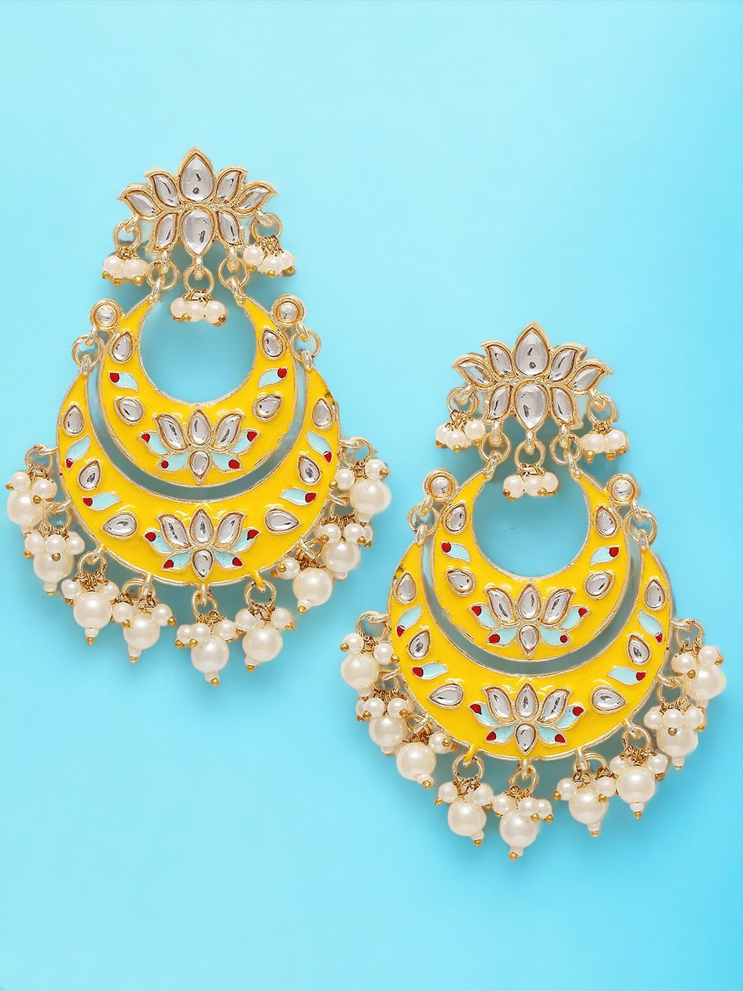 

Anouk Women Floral Chandbalis Earrings, Yellow