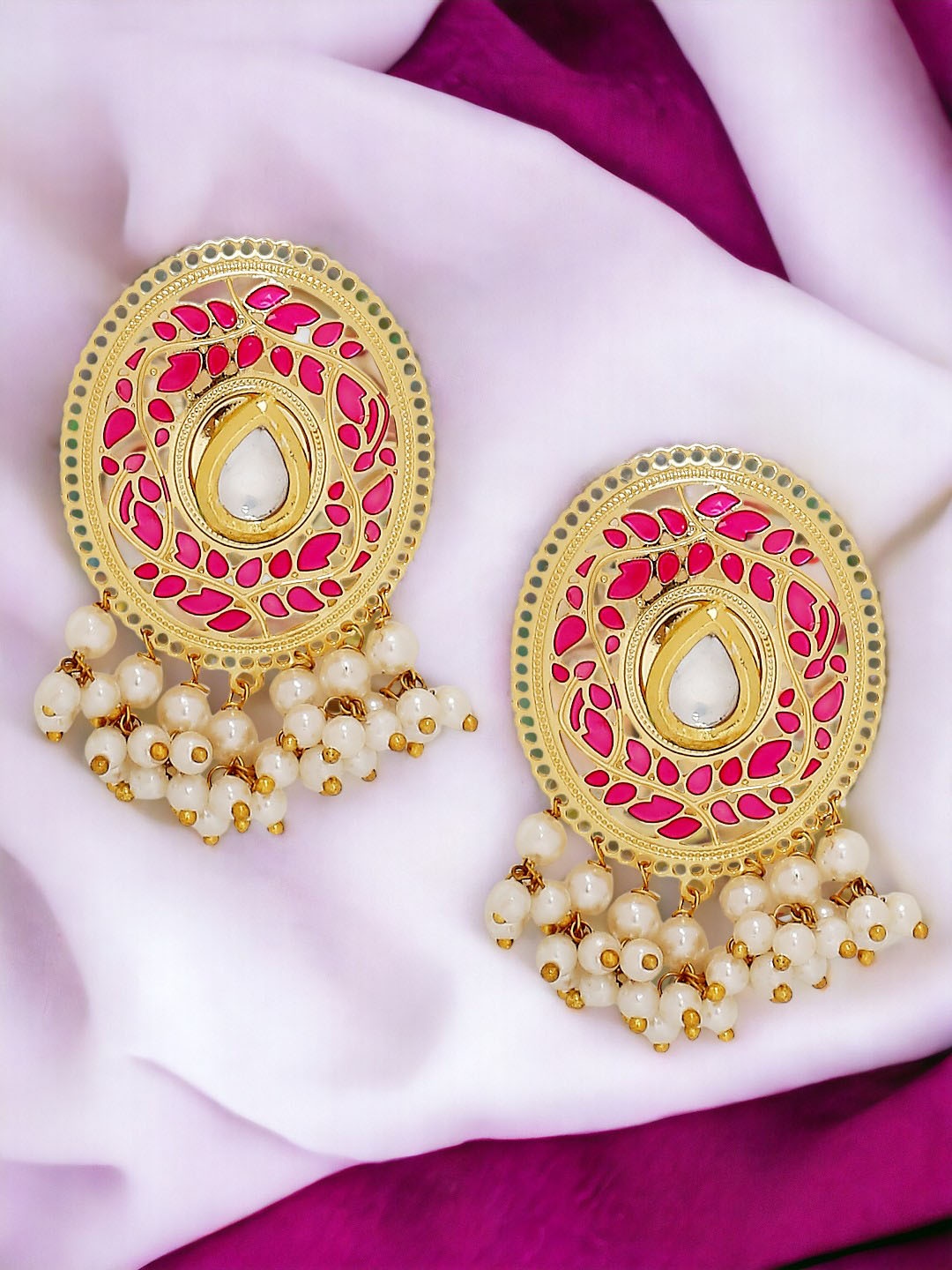 

Anouk Women Oval Jhumkas Earrings, Pink
