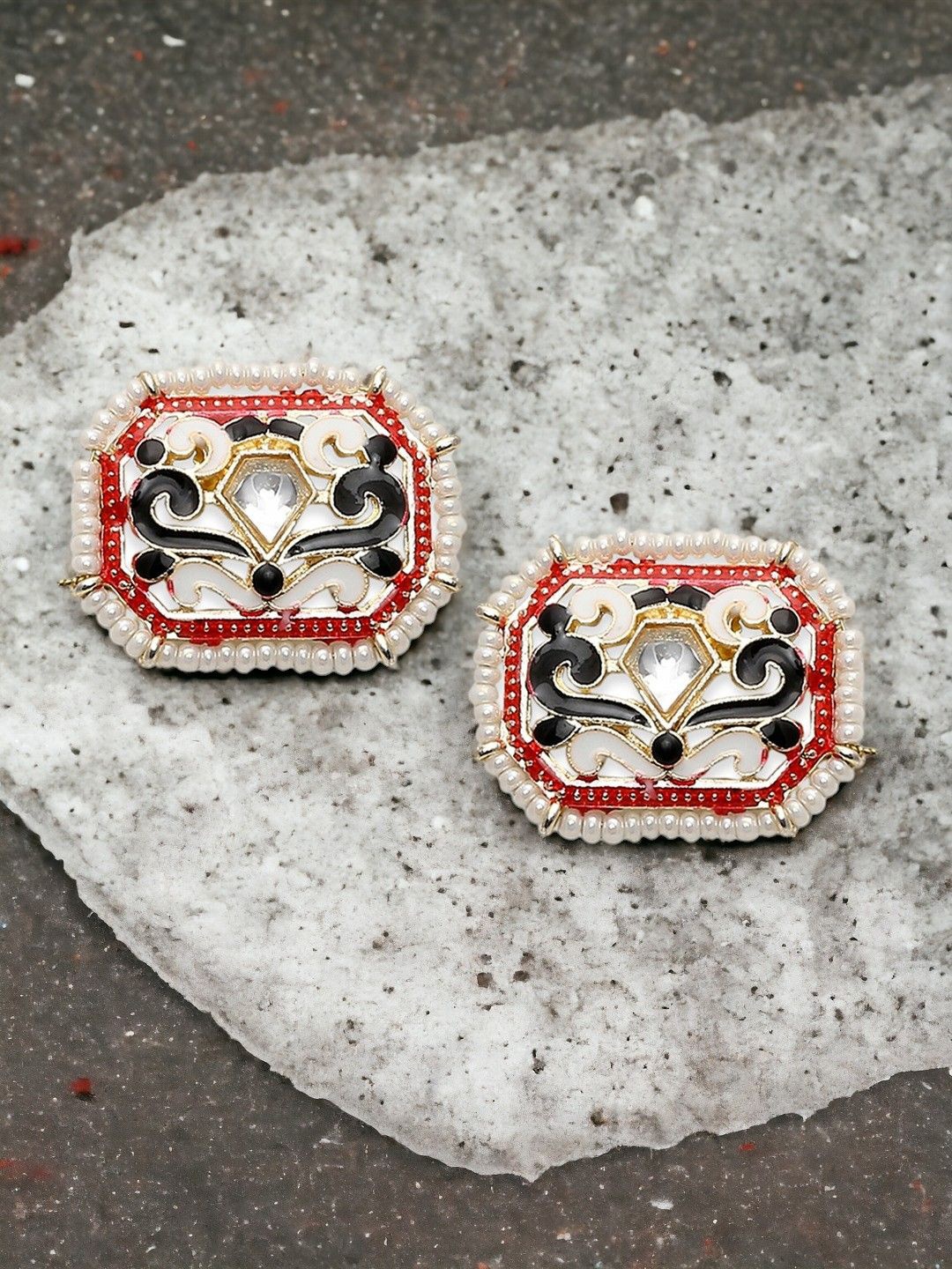 

Anouk Gold-Toned Kundan Studded Contemporary Meenakari Studs Earrings