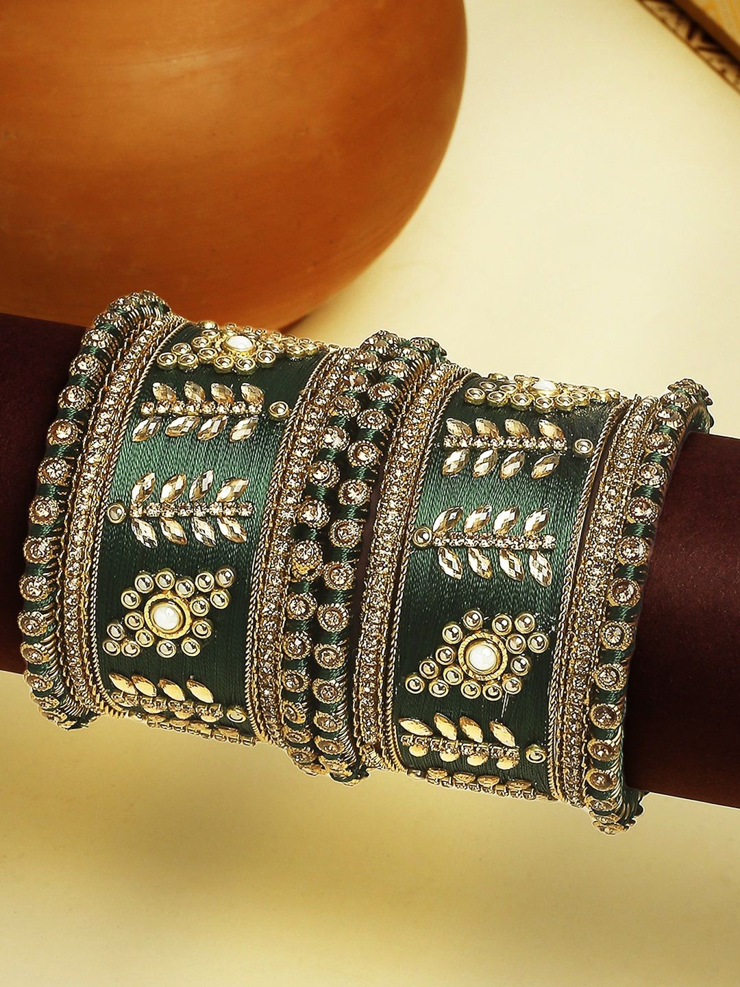 

Anouk Set of 10 Gold-Plated Silk Thread & Kundan Stone Studded Bangles