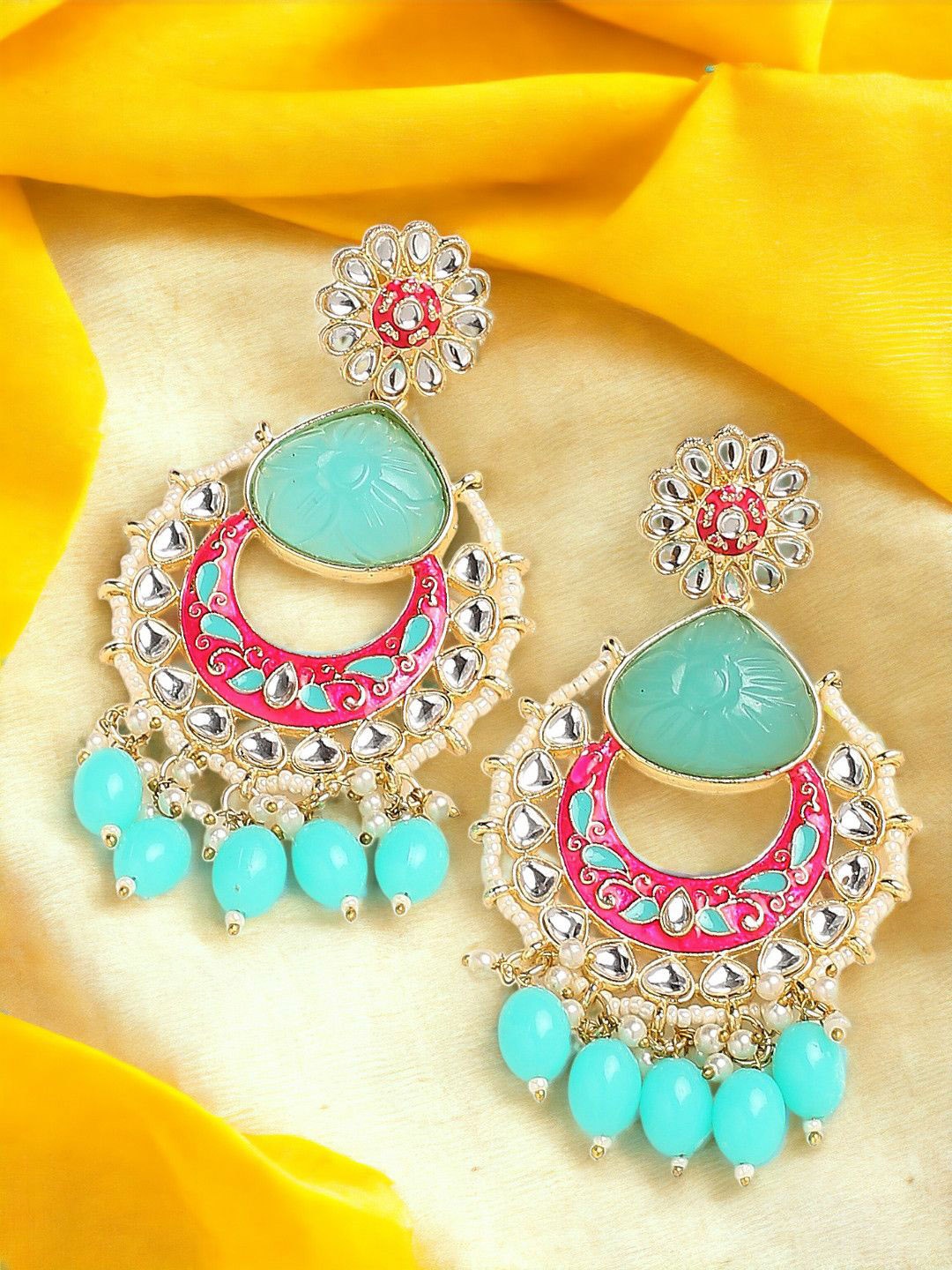 

Anouk Women Floral Chandbalis Earrings, Green