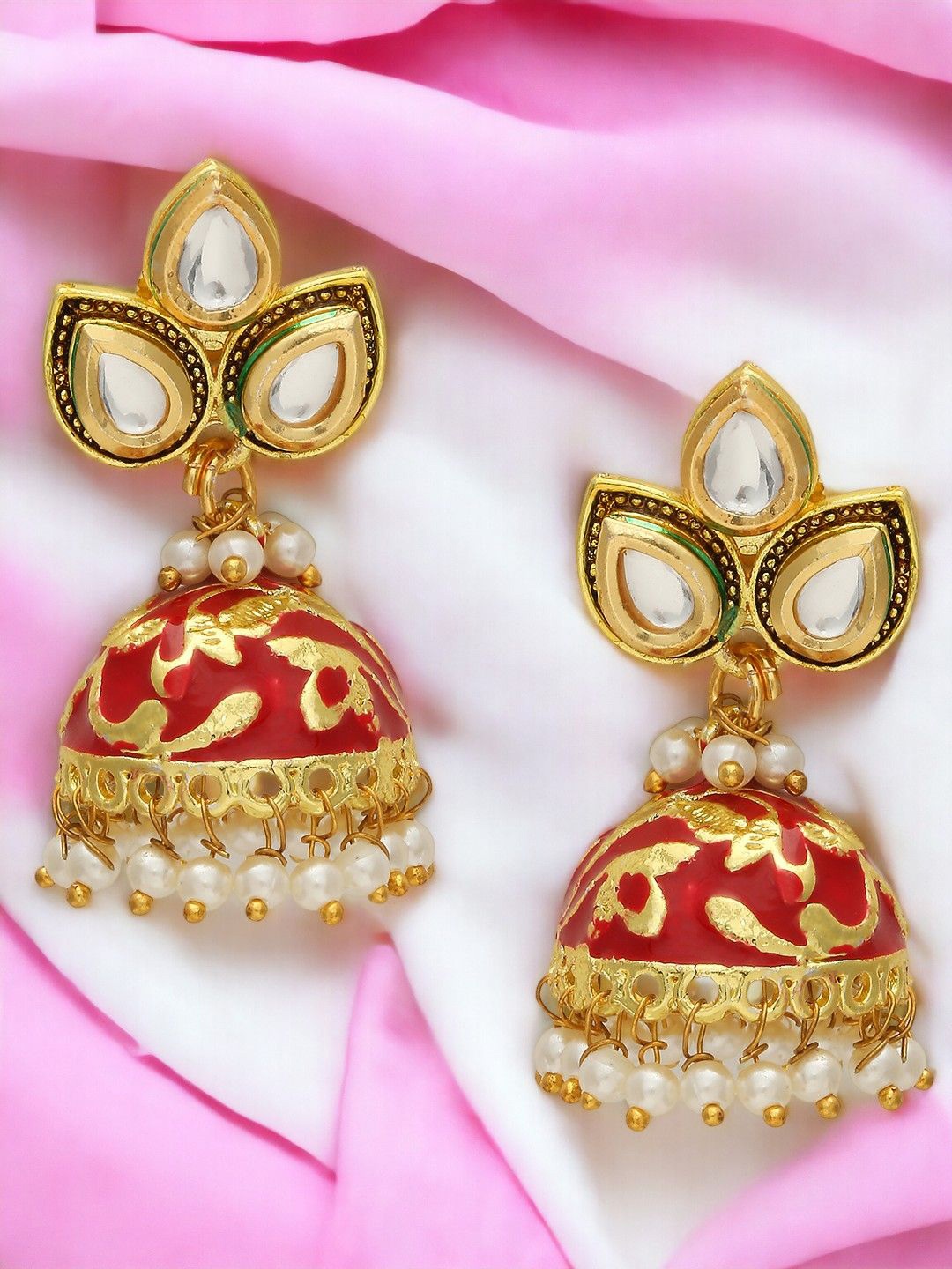 

Anouk Gold-Plated Dome Shaped Meenakari Jhumkas