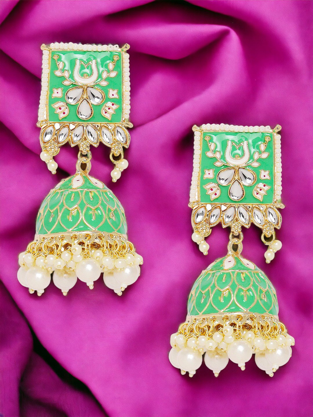 

Anouk Women Dome Shaped Jhumkas Earrings, Green