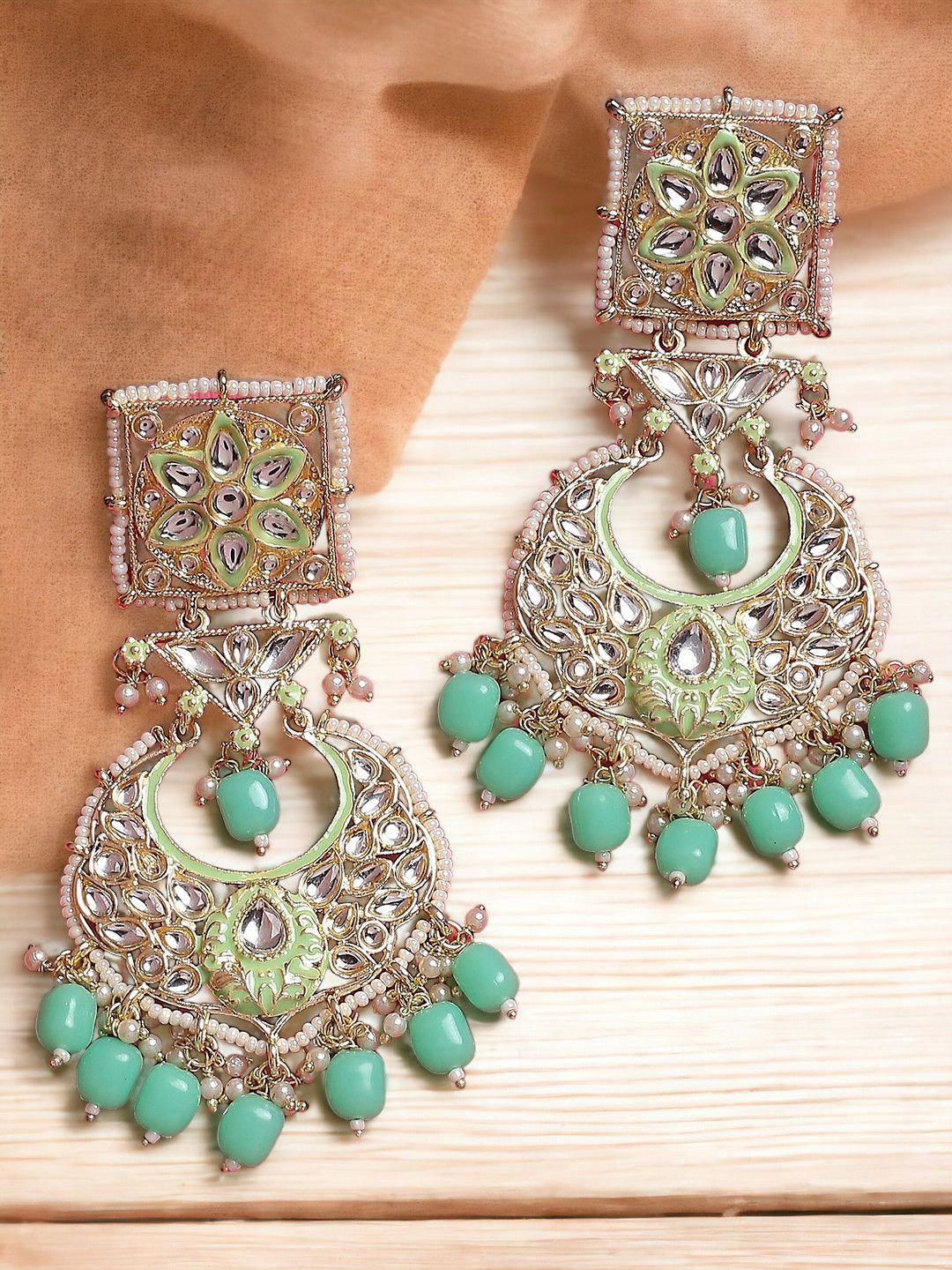 

Anouk Gold-Toned Kundan Studded Pearls Beaded Contemporary Drop Earrings