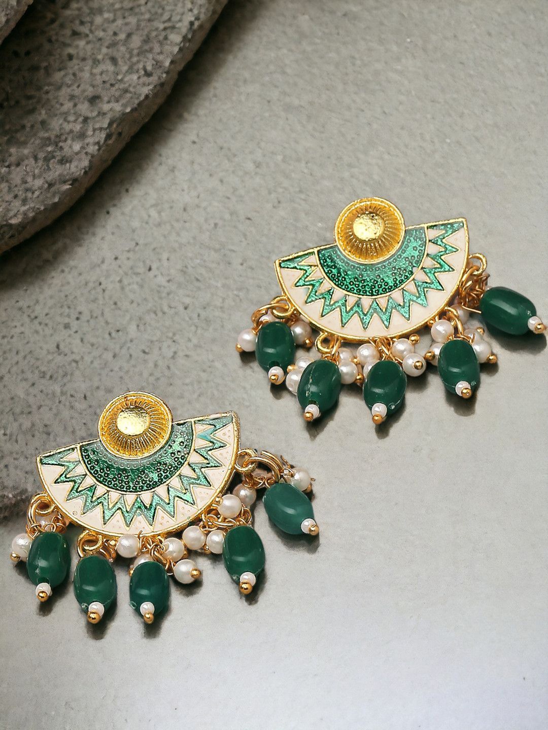 

Anouk Green Beaded Contemporary Meenakari Chandbalis