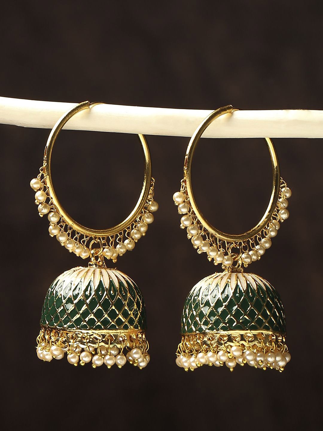 

Anouk Gold-Toned Beads Beaded Meenakari Dome Shaped Jhumkas