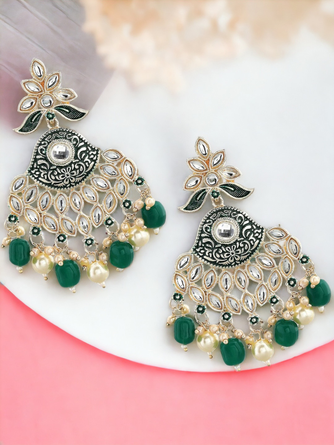 

Anouk Women Geometric Chandbalis Earrings, Green