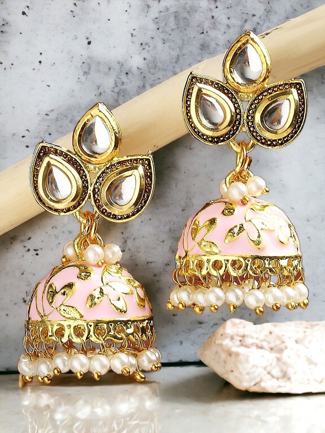

Anouk Women Floral Jhumkas Earrings, Pink