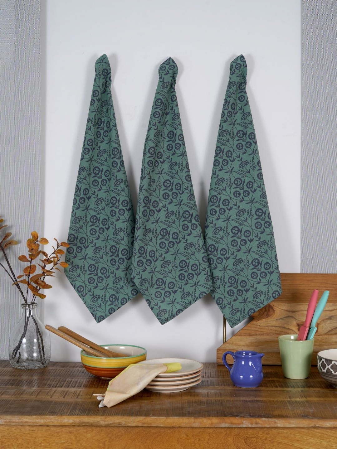 

Ratan Cart Green 3 Pieces Printed Cotton Kitchen Towels