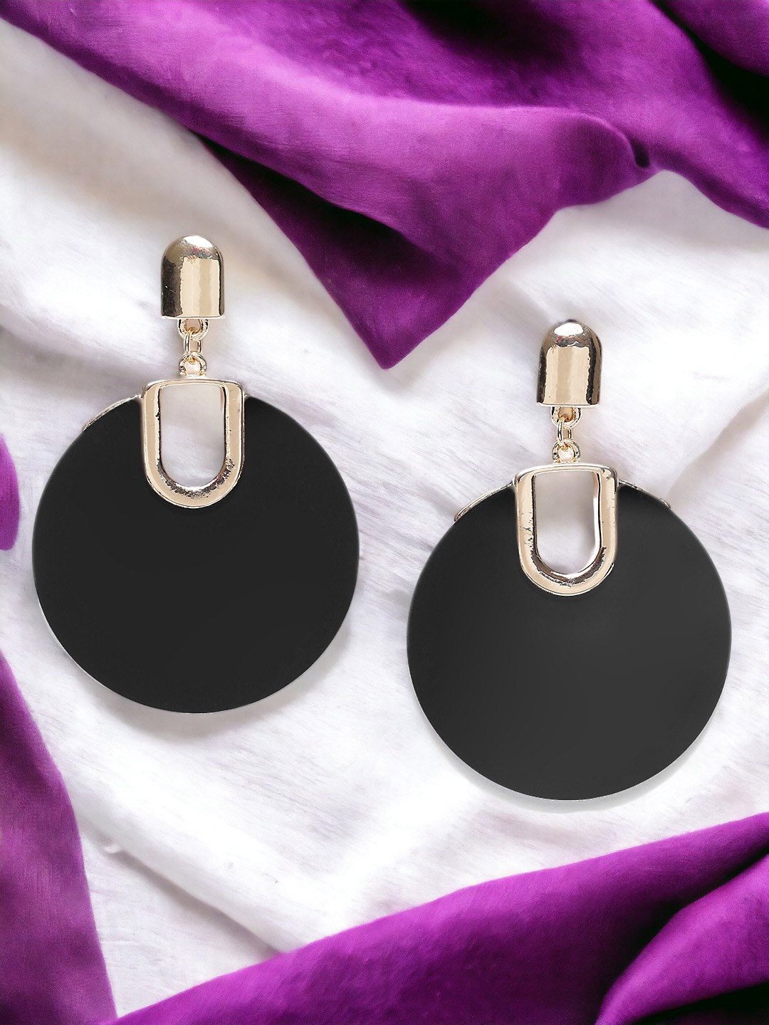 

DressBerry Gold-Toned Circular Drop Earrings