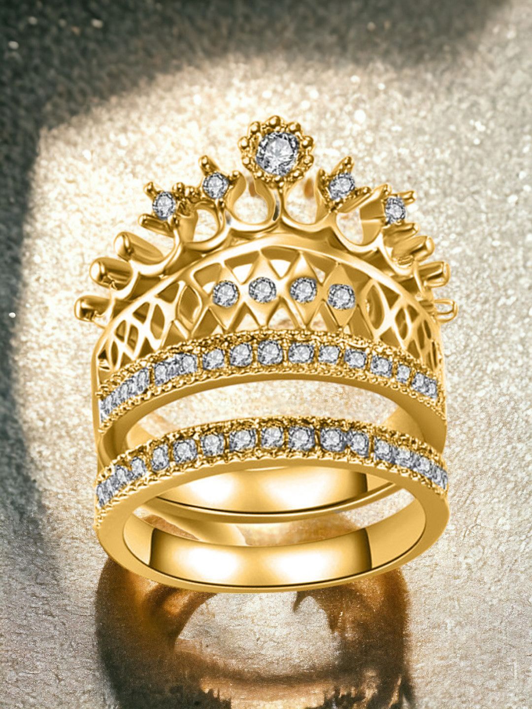 

DressBerry Set of 2 Gold-Plated CZ Studded Finger Rings