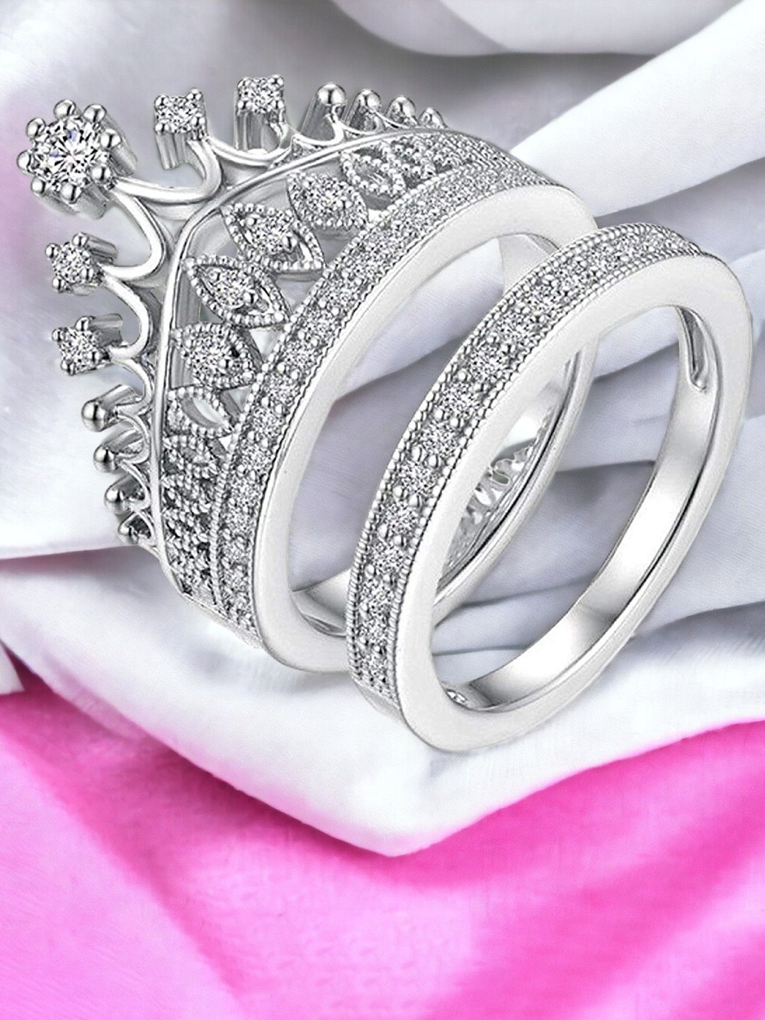 

DressBerry Set of 2 Silver-Plated CZ Stone-Studded Finger Rings