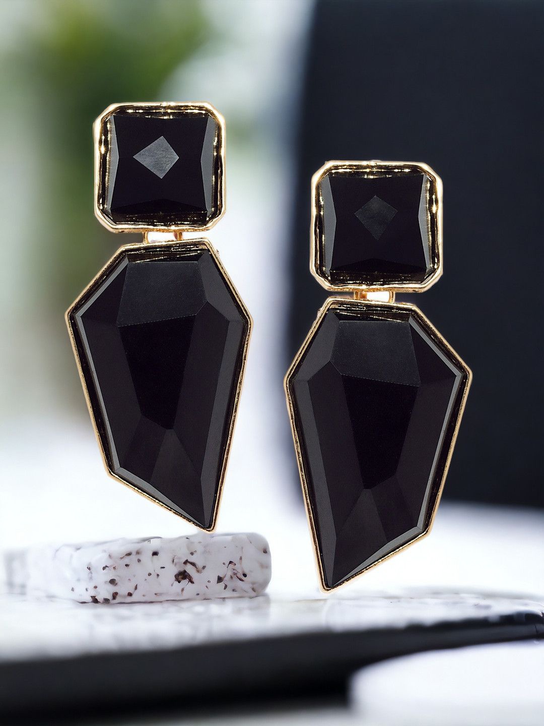 

DressBerry Gold-Toned Crystals Geometric Drop Earrings
