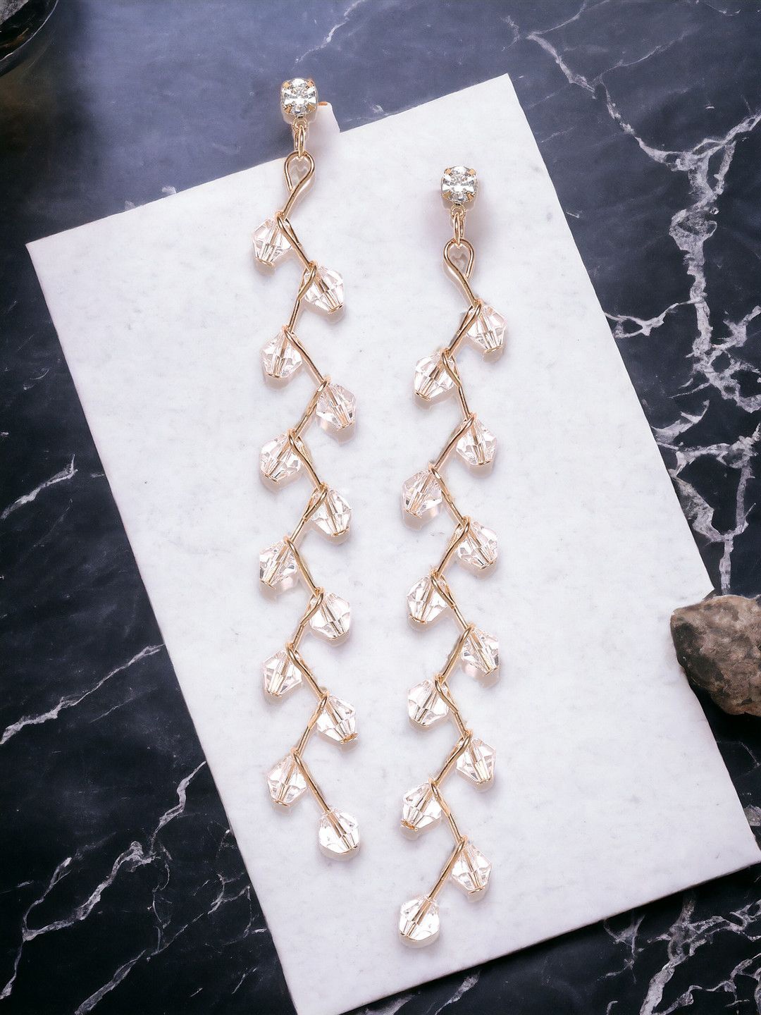 

DressBerry Gold-Toned Crystals Studded Contemporary Drop Earrings