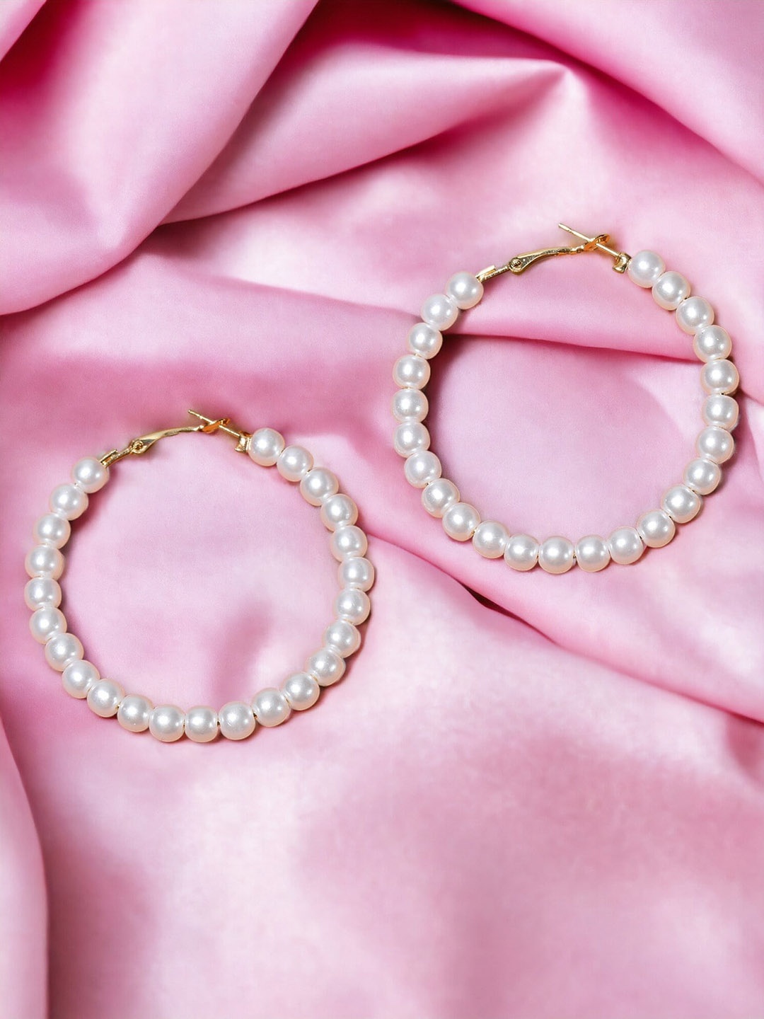 

DressBerry Gold-Toned Pearls Beaded Circular Hoop Earrings