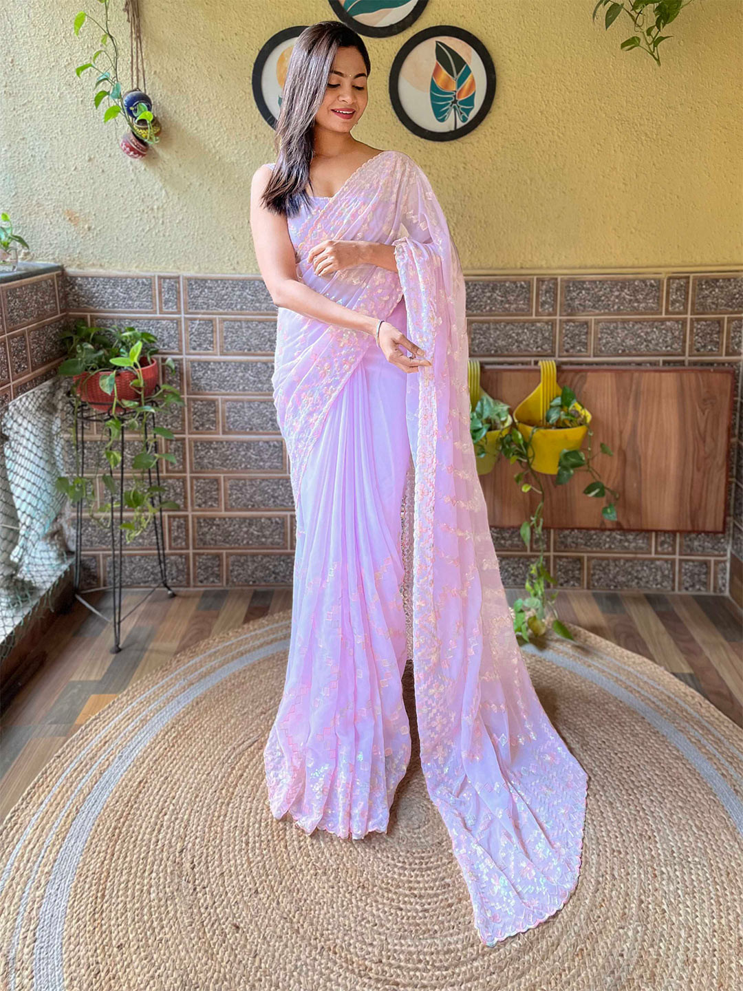 

Mitera Embellished Sequinned Saree, Lavender