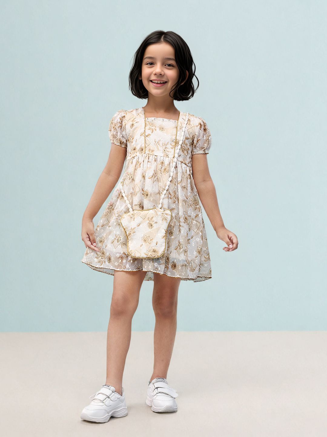 

Toonyport Floral Georgette A-Line Dress, Gold