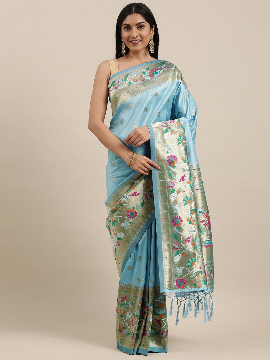 

LeeliPeeri Designer Woven Design Zari Kanjeevaram Saree, Turquoise blue