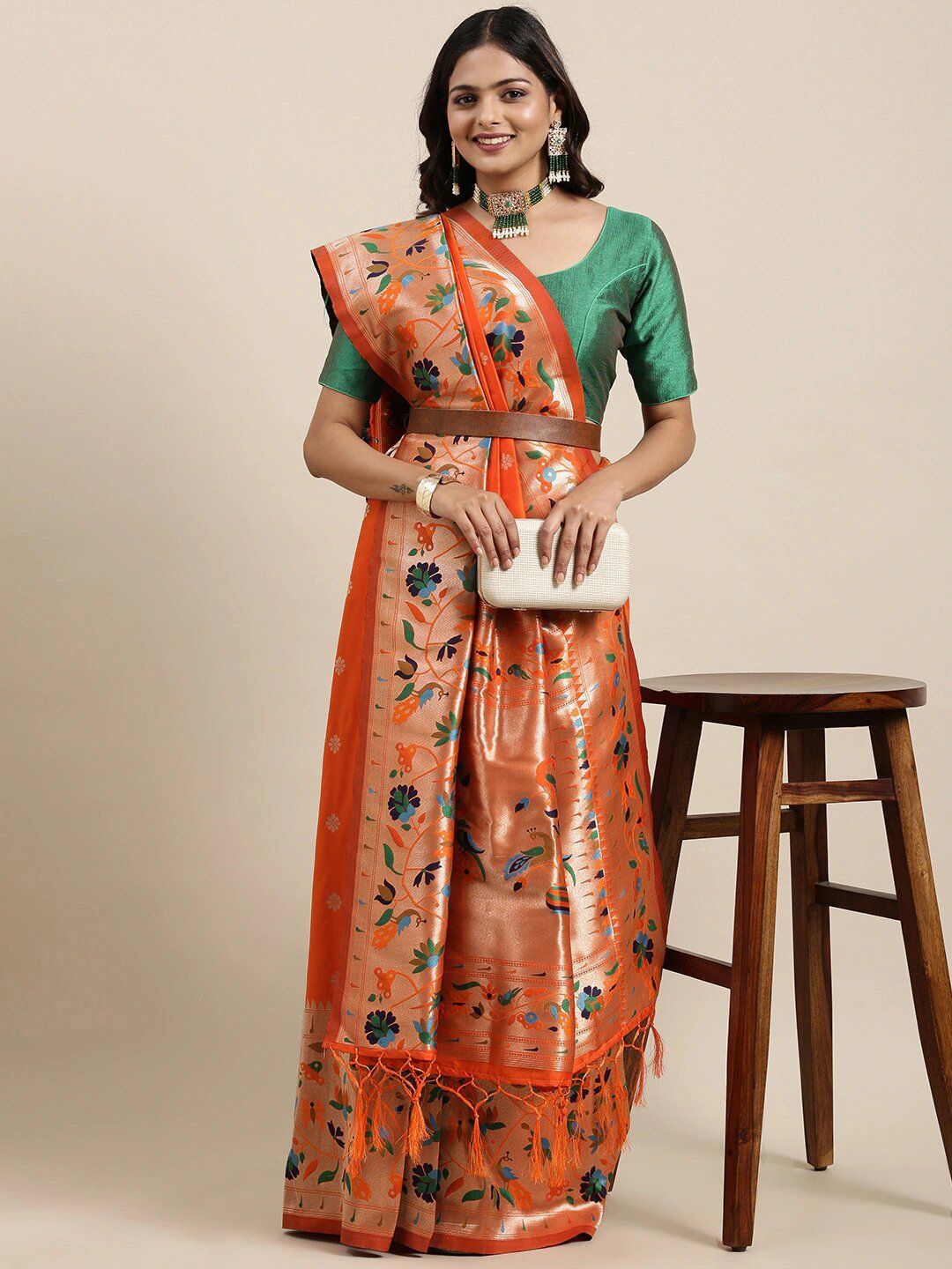 

LeeliPeeri Designer Ethnic Motifs Woven Design Kanjeevaram Saree, Orange