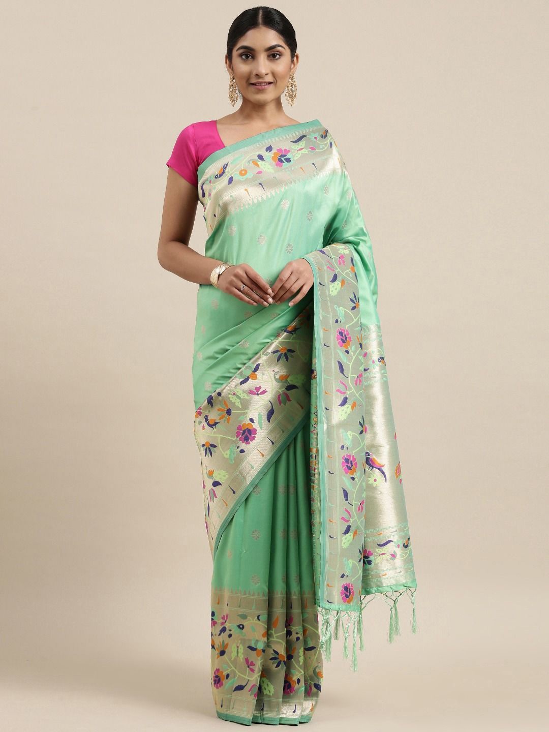 

LeeliPeeri Designer Floral Woven Design anjeevaram Saree, Teal