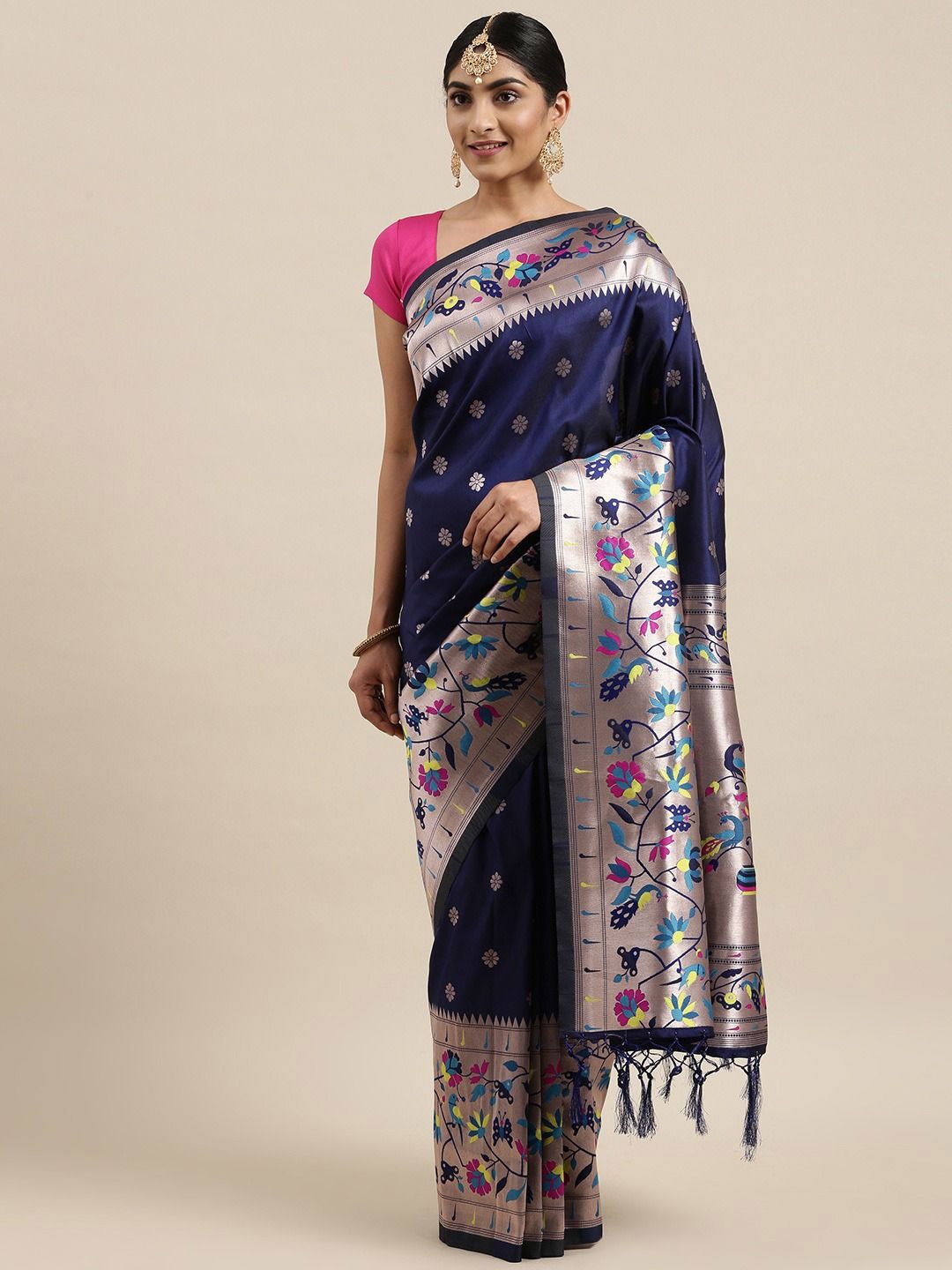 

LeeliPeeri Designer Woven Design Zari Kanjeevaram Saree, Navy blue