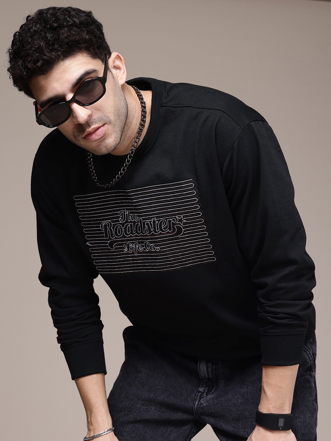 

The Roadster Life Co. Brand Logo Embroidered Relaxed Fit Sweatshirt, Black