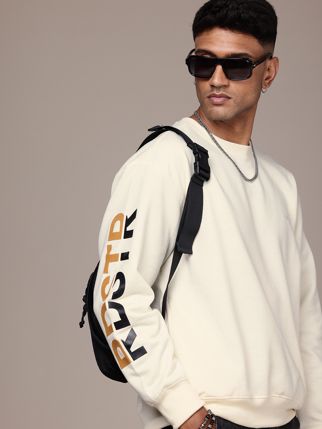 

The Roadster Life Co. Brand Logo Printed Relaxed Fit Sweatshirt, Cream
