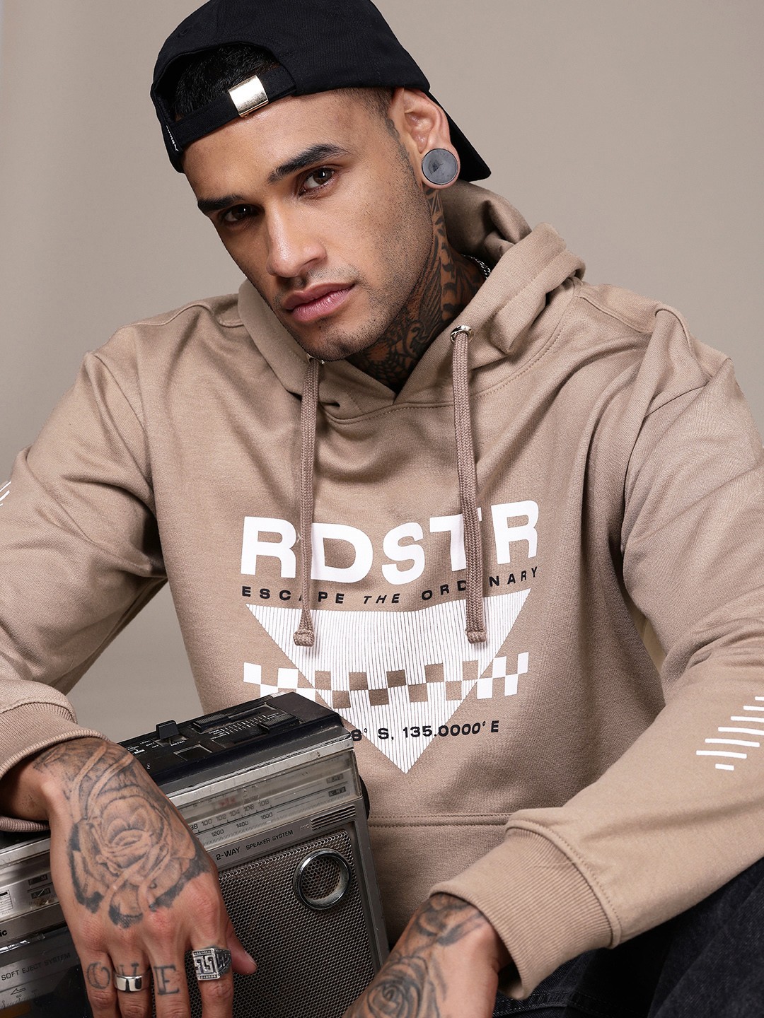 

The Roadster Life Co. Printed Relaxed Fit Hooded Pullover Sweatshirt, Taupe