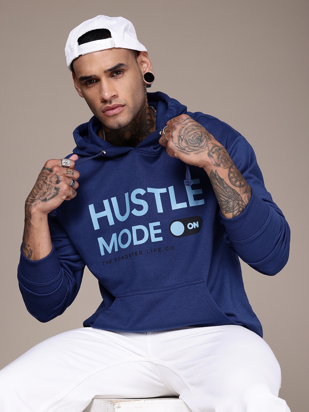 

The Roadster Life Co. Printed Relaxed Fit Hooded Pullover Sweatshirt, Blue