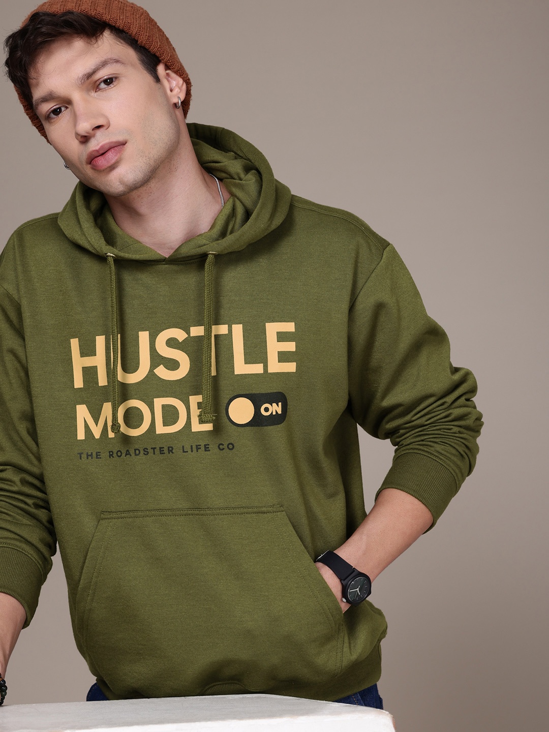 

The Roadster Life Co. Printed Relaxed Fit Hooded Sweatshirt, Green