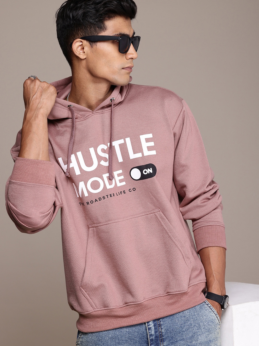 

The Roadster Life Co. Typography Printed Relaxed Fit Hooded Pullover Sweatshirt, Mauve