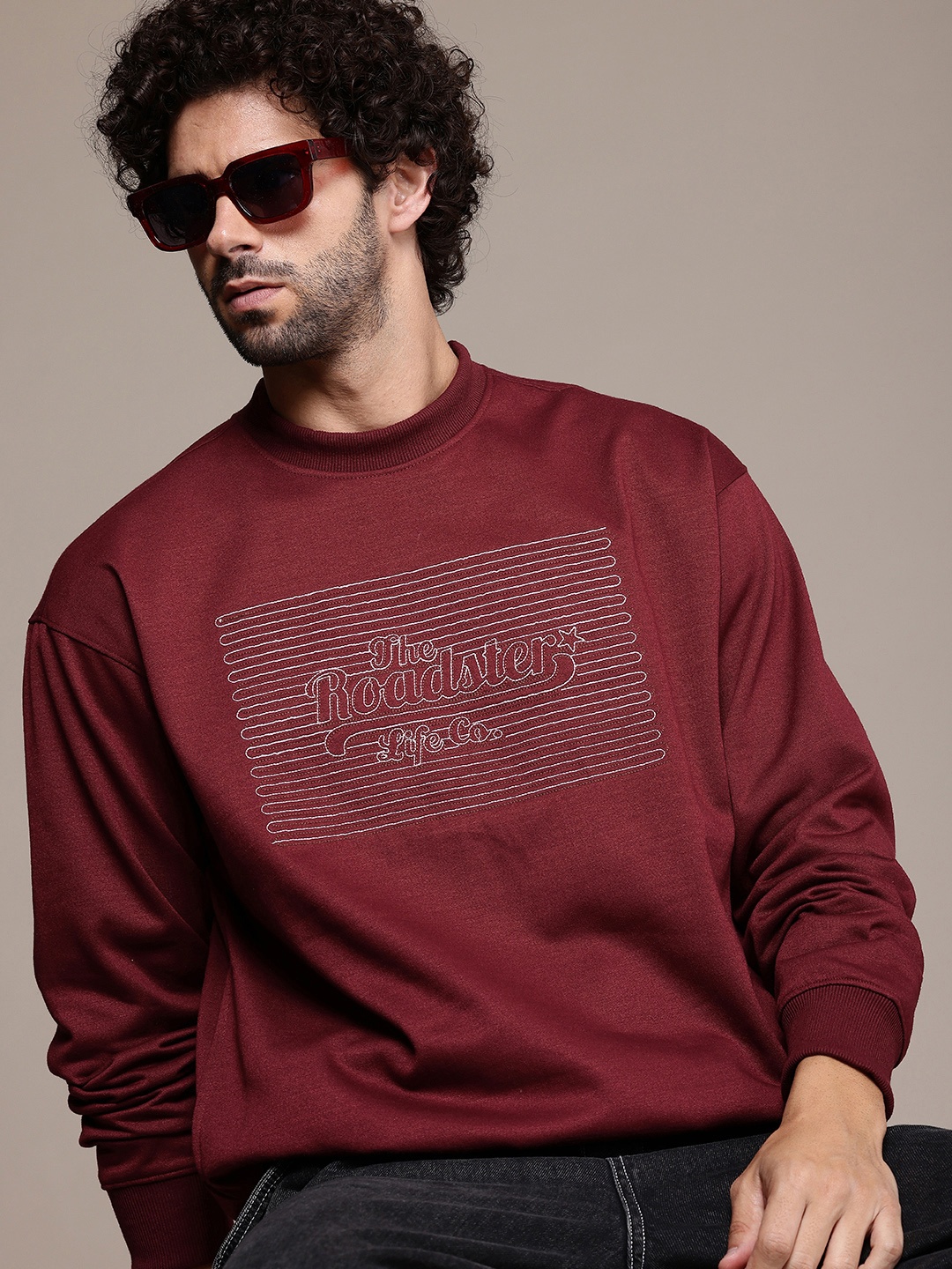 

The Roadster Life Co. Brand Logo Embroidered Relaxed Fit Sweatshirt, Maroon