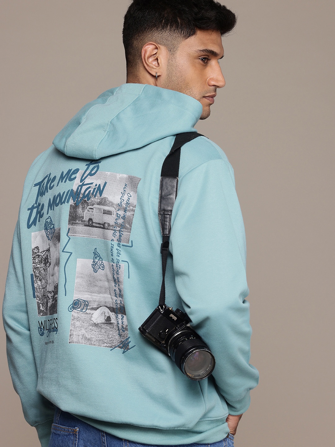 

The Roadster Life Co. Graphic Printed Hooded Relaxed Fit Sweatshirt, Blue