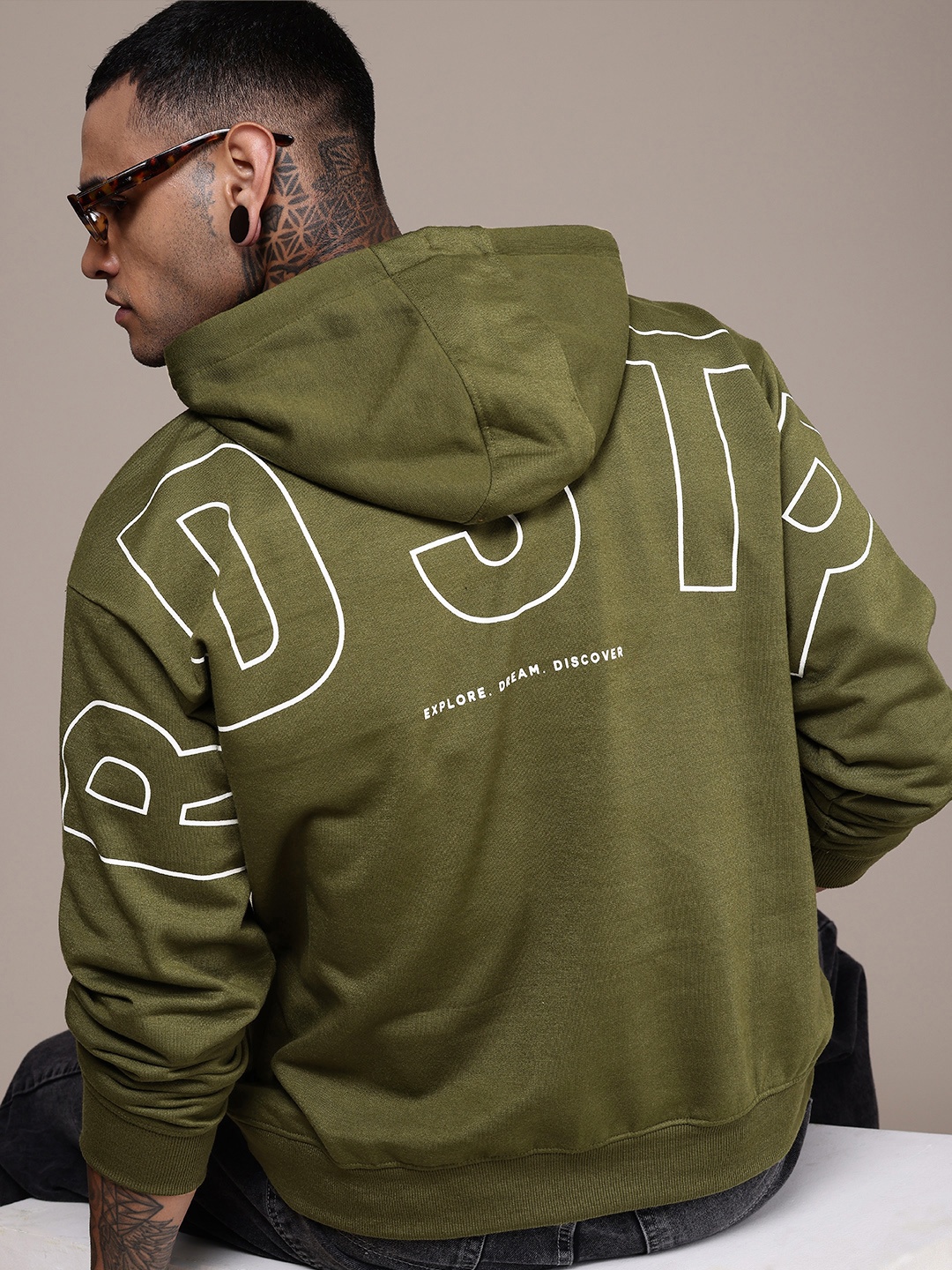 

The Roadster Life Co. Brand Logo Printed Relaxed Fit Hooded Sweatshirt, Green