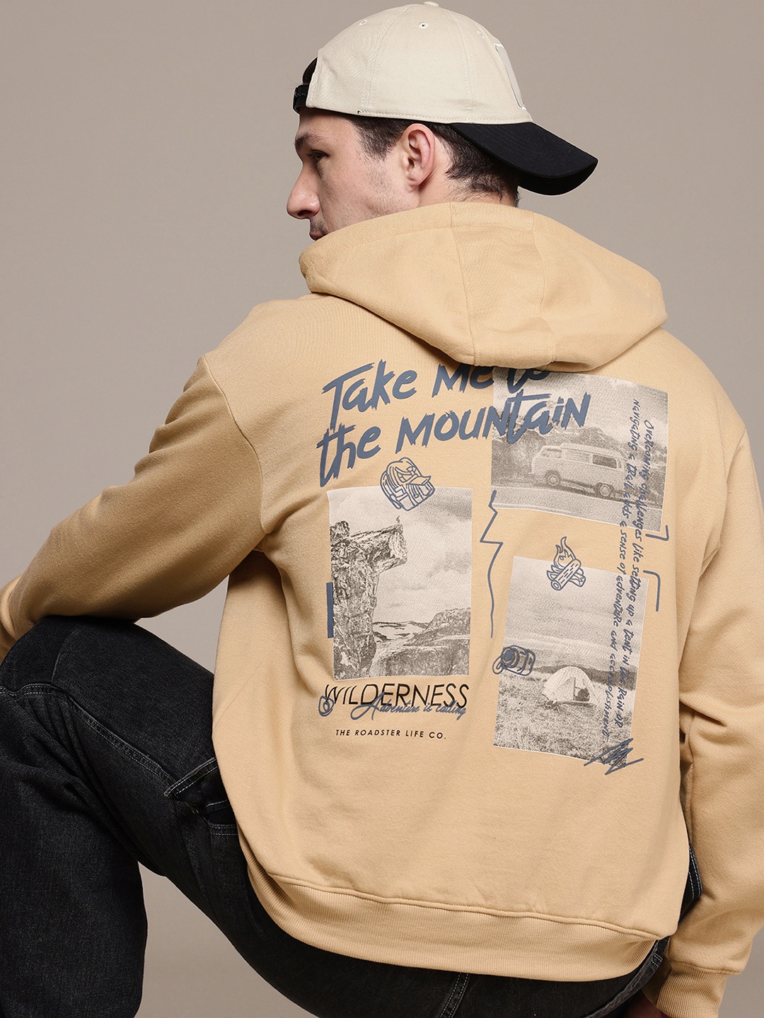 

The Roadster Life Co. Graphic Printed Hooded Relaxed Fit Sweatshirt, Khaki