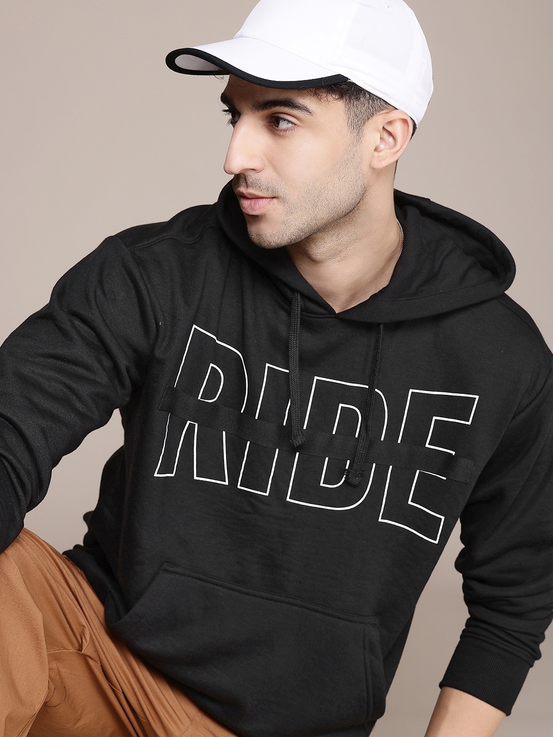 

The Roadster Life Co. Printed Hooded Relaxed Fit Sweatshirt, Black