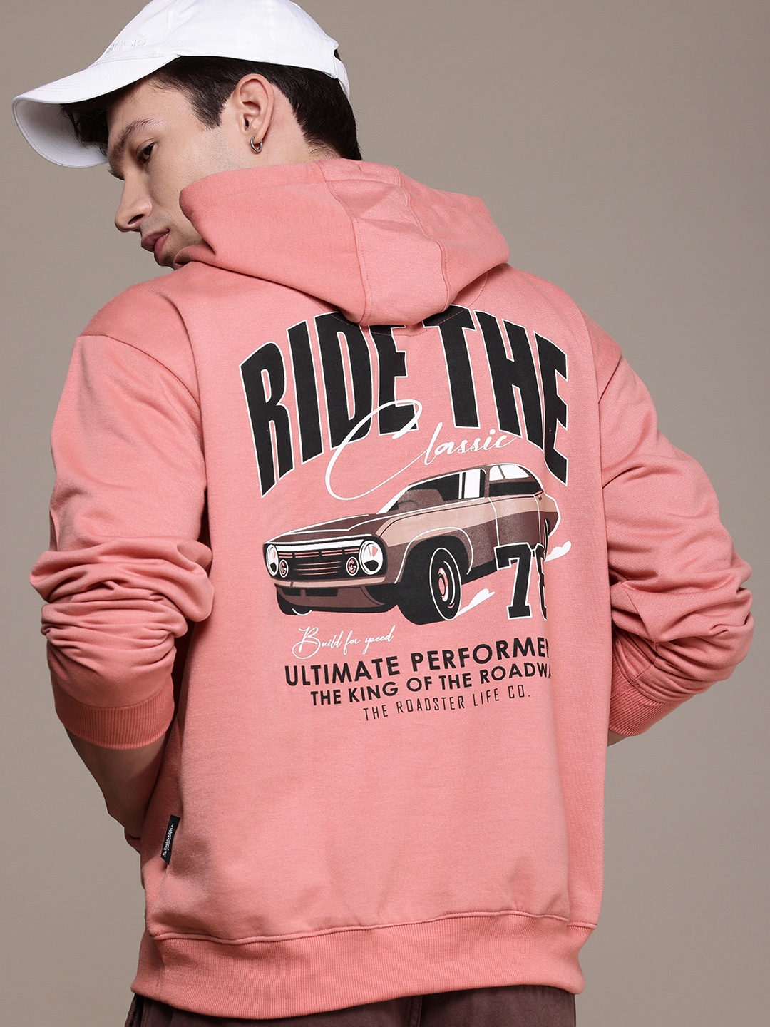 

The Roadster Life Co. Printed Relaxed Fit Hooded Sweatshirt, Pink