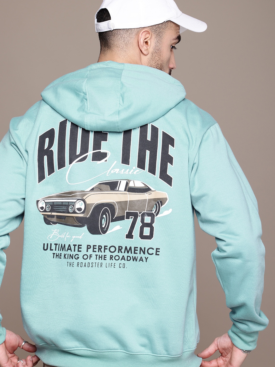 

The Roadster Life Co. Graphic Printed Hooded Relaxed Fit Sweatshirt, Blue