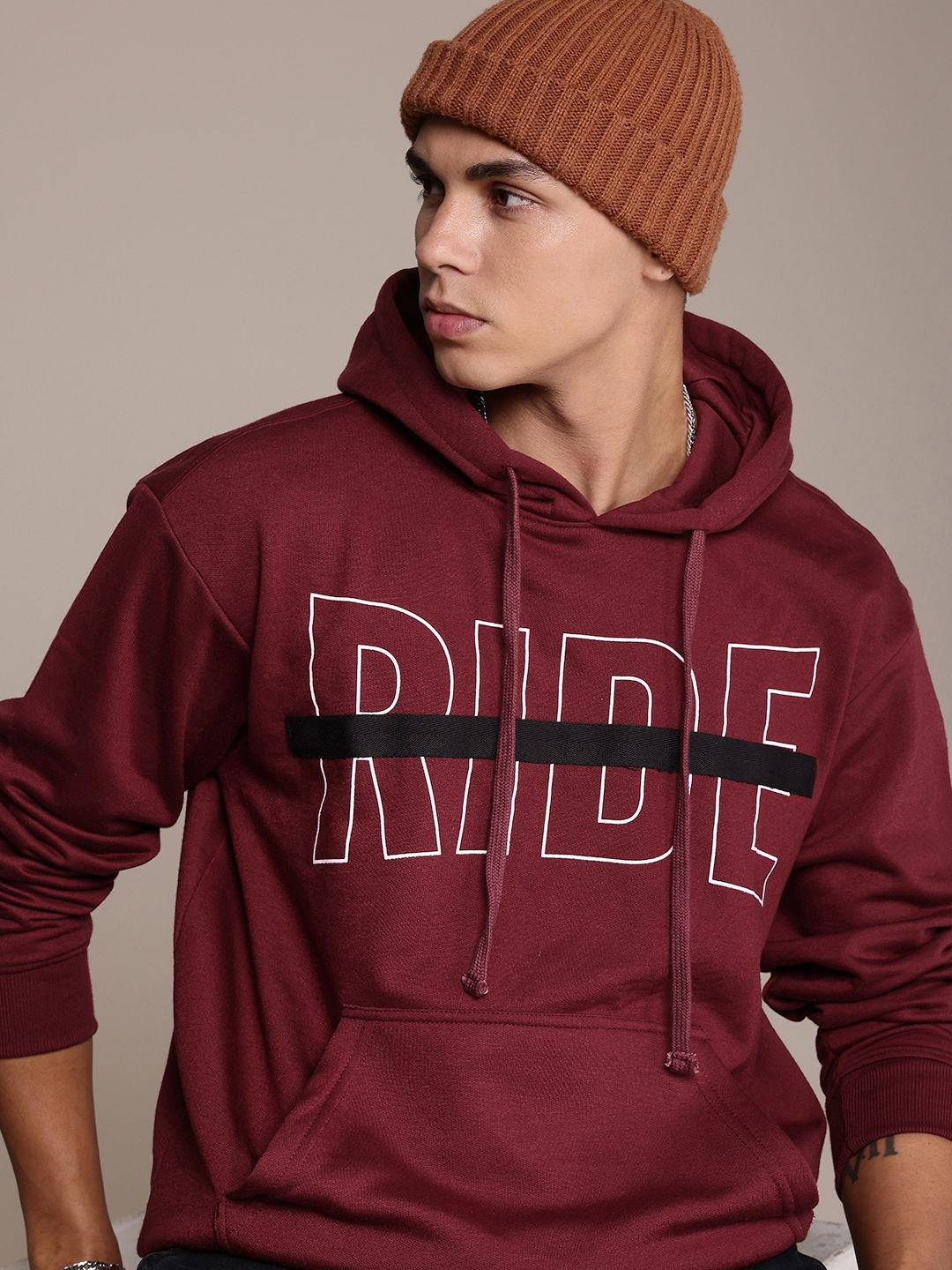 

The Roadster Life Co. Typography Printed Hooded Relaxed Fit Sweatshirt, Maroon