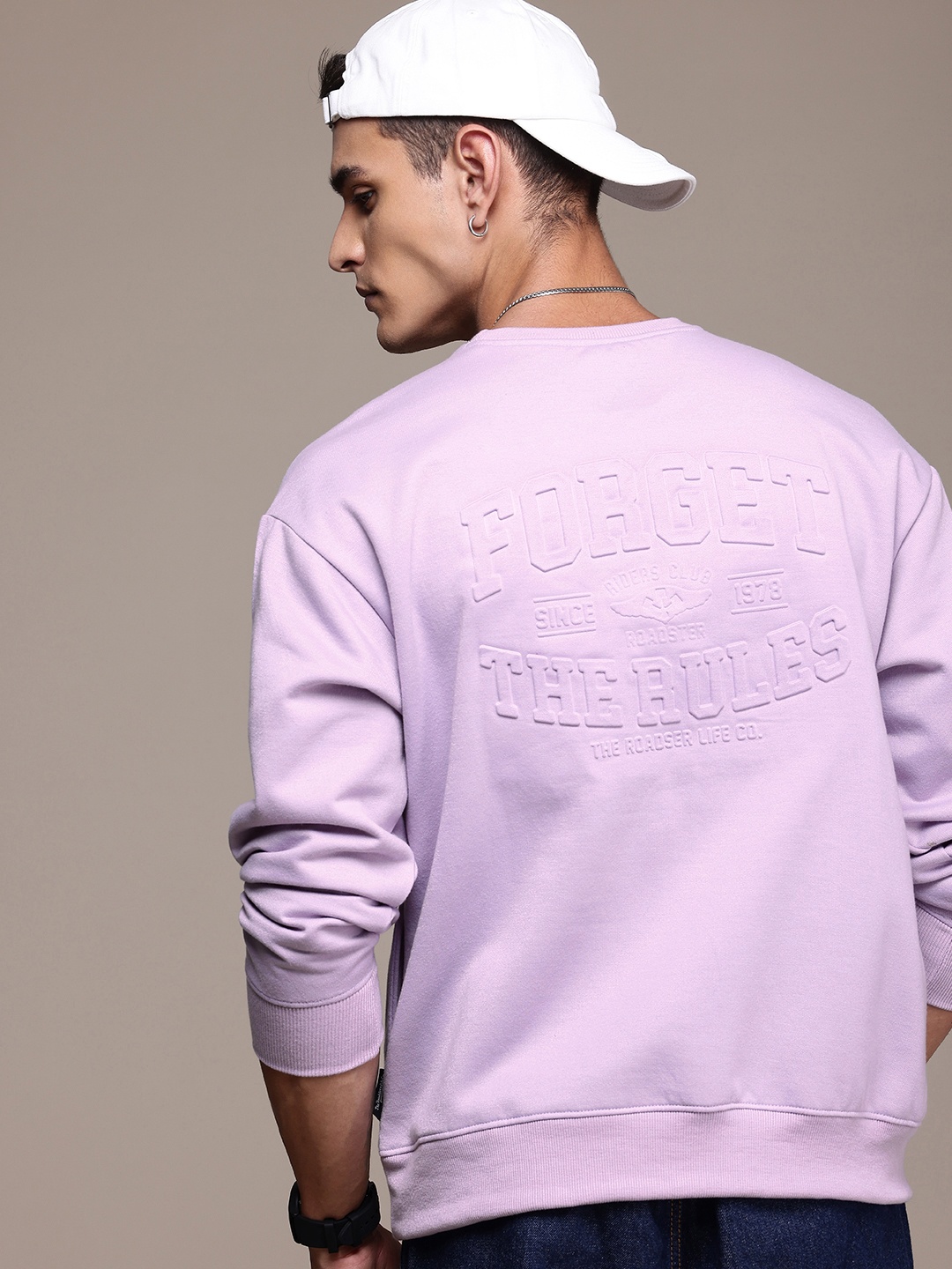 

The Roadster Life Co. Relaxed Fit Typography Embossed Effect Pullover Sweatshirt, Lavender