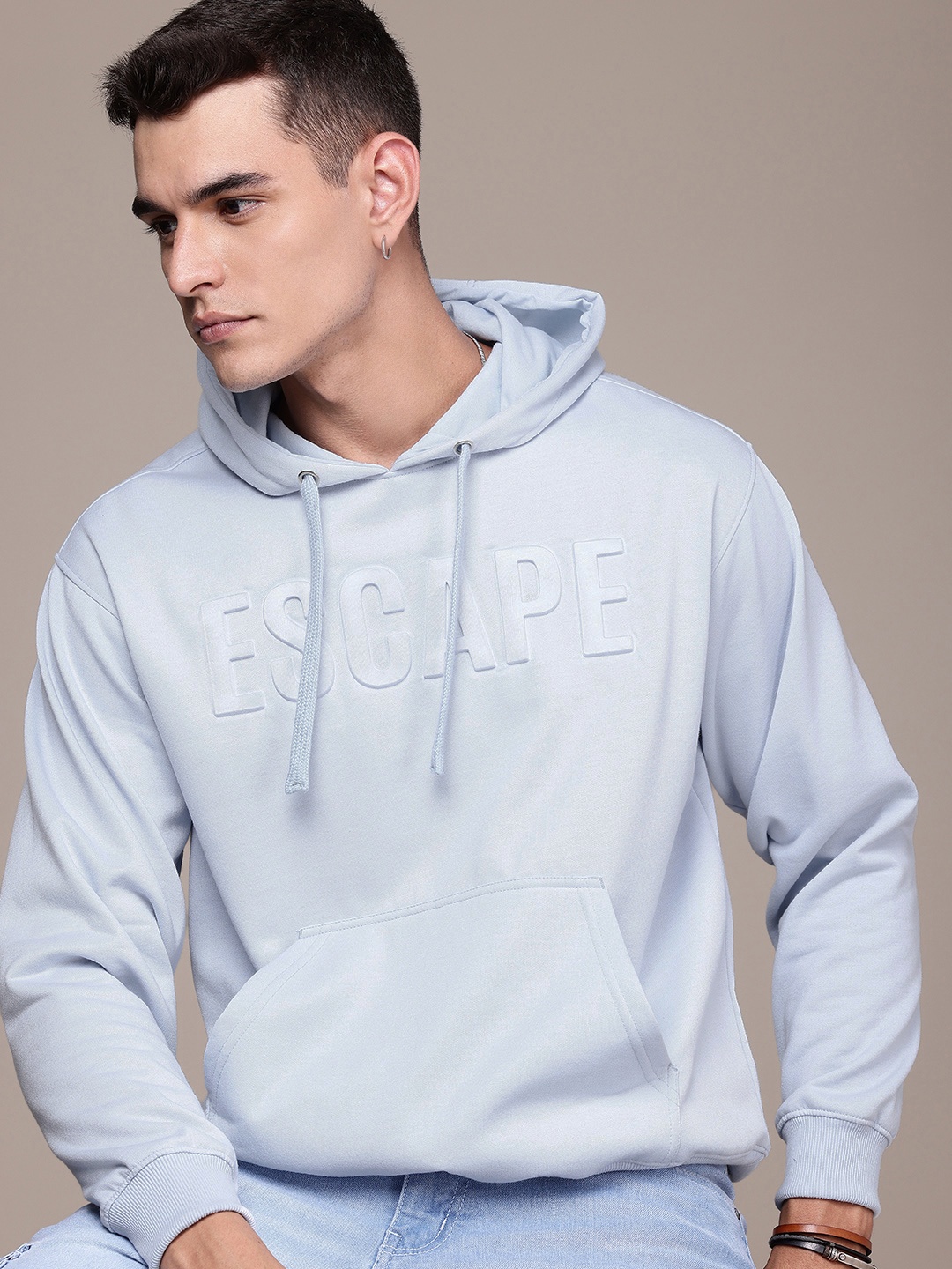 

The Roadster Life Co. Embossed Effect Typography Hooded Relaxed Fit Sweatshirt, Blue