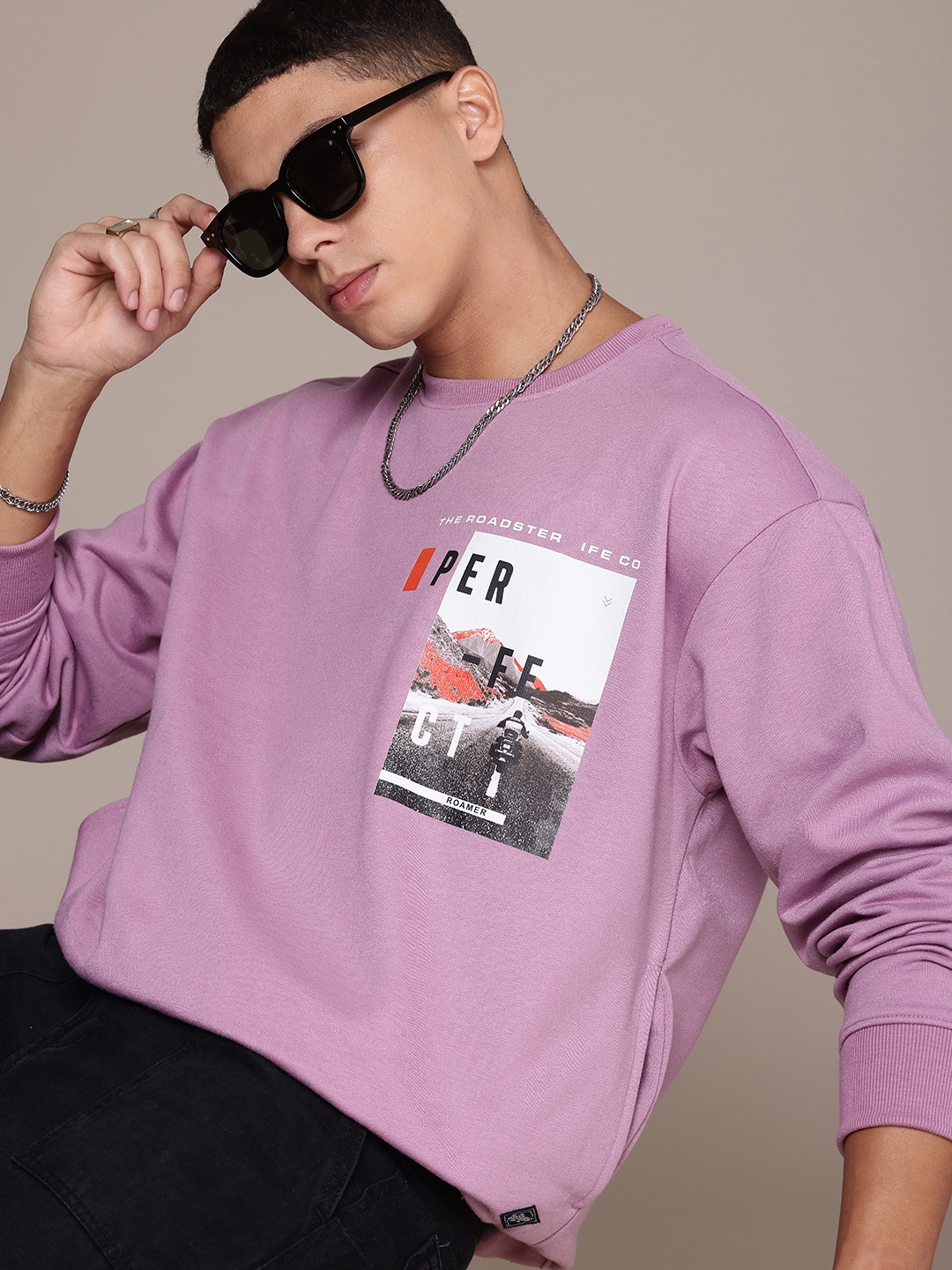 

The Roadster Life Co. Graphic Printed Relaxed Fit Sweatshirt, Purple