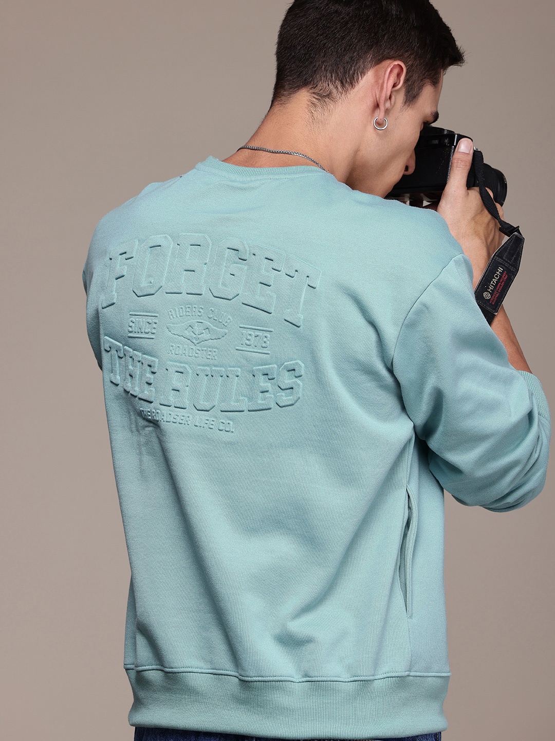 

The Roadster Life Co. Relaxed Fit Typography Embossed Effect Pullover Sweatshirt, Blue