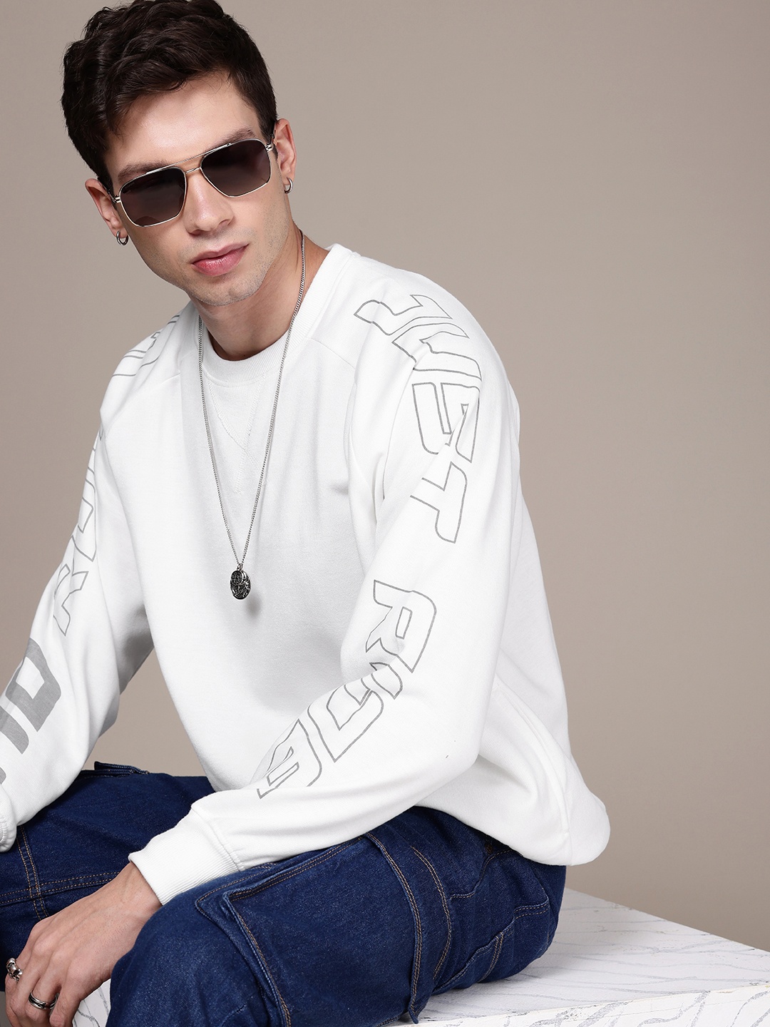 

The Roadster Life Co. Printed Relaxed Fit Pullover Sweatshirt, White