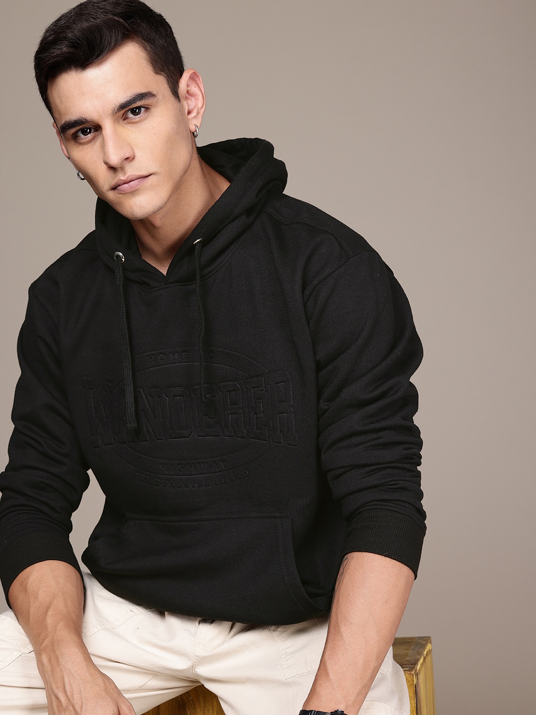

The Roadster Life Co. Relaxed Fit Embossed Detailing Hooded Sweatshirt, Black