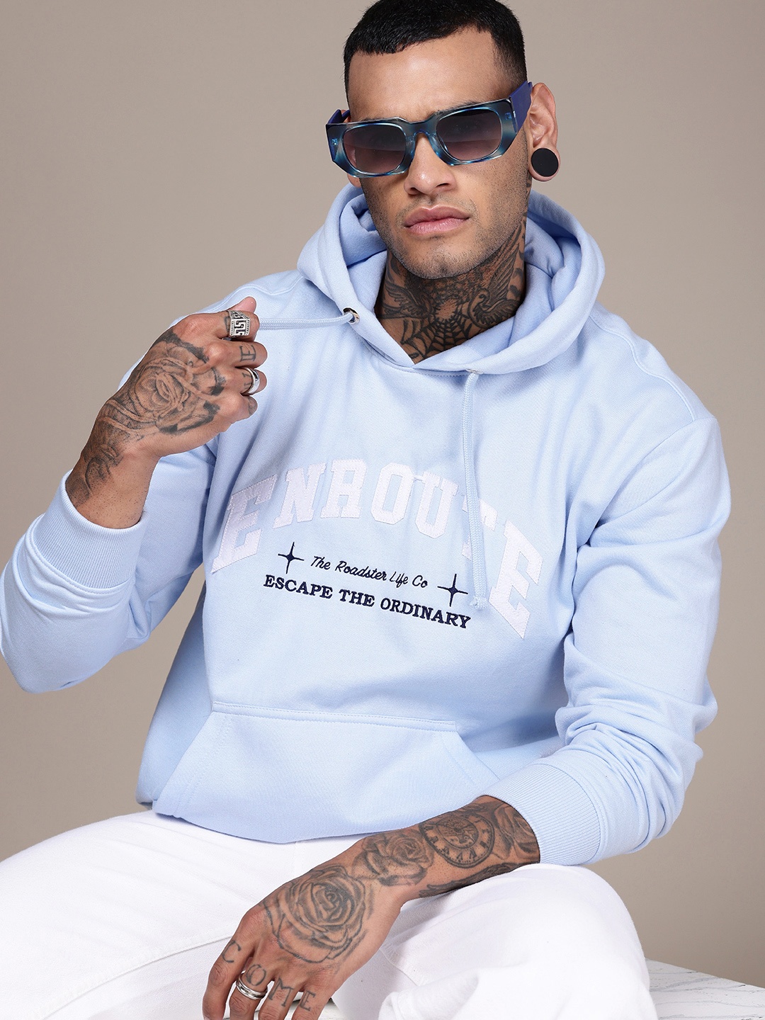 

The Roadster Life Co. Printed Relaxed Fit Hooded Pullover Sweatshirt, Blue