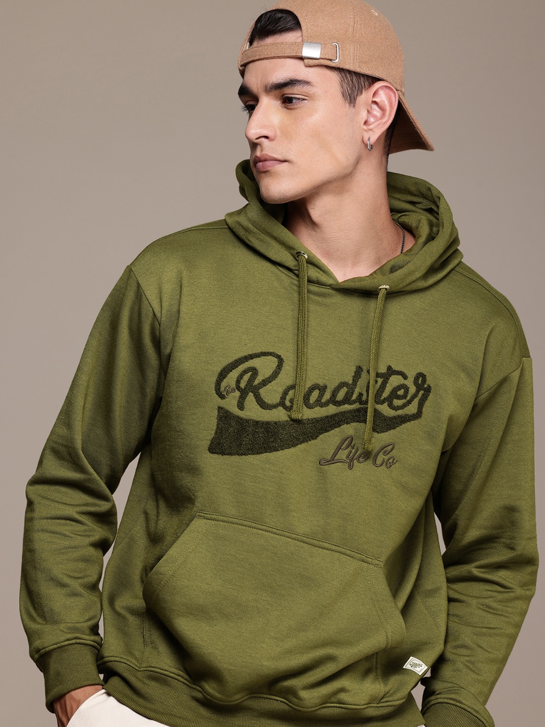 

The Roadster Life Co. Relaxed Fit Applique Detailing Hooded Sweatshirt, Olive
